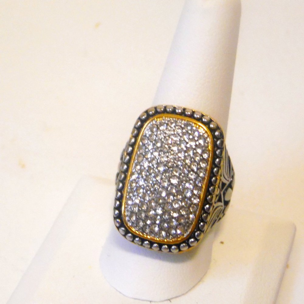 Emma Skye Pave Crystal Beaded & Scrolled 2-Tone Ring Size  10